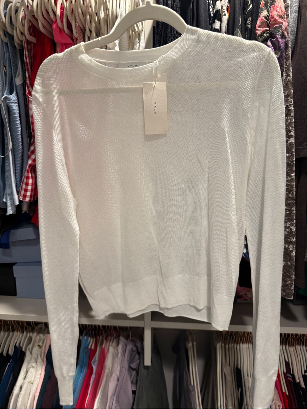Vince White Lightweight Crewneck Sweater